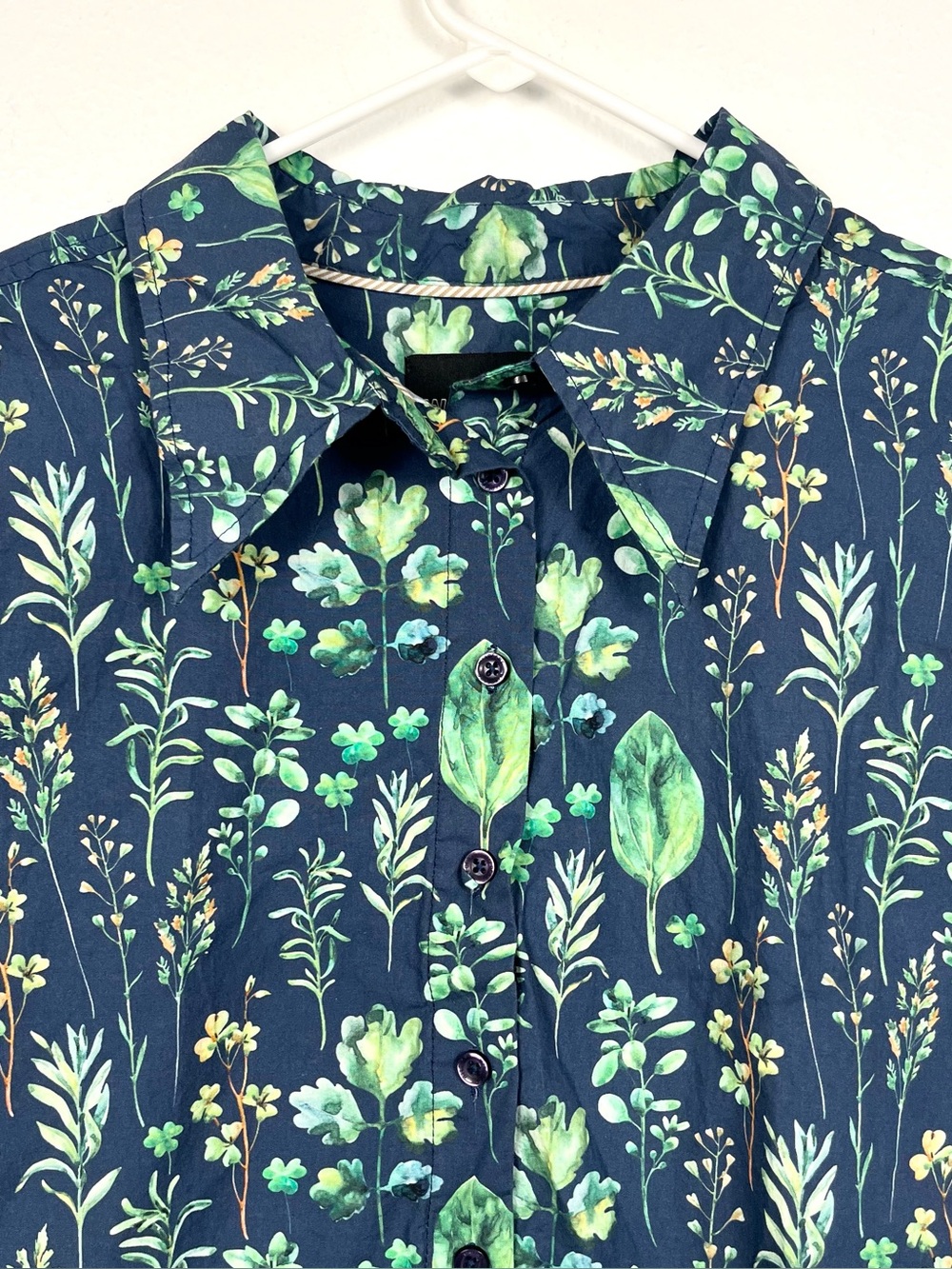 WILDFANG x 1X Blue & Green Leaf Print Short Sleeve Crop Buttondown Shirt Top
